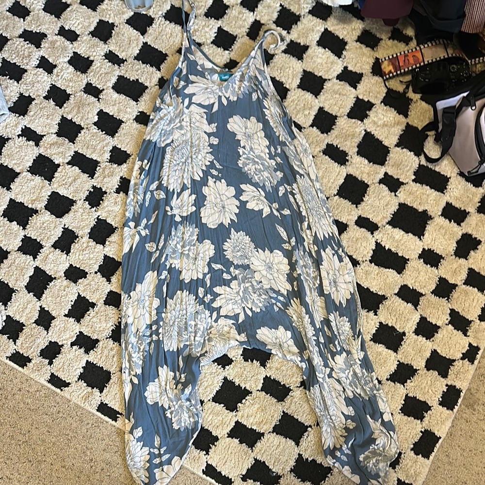 Blue and White Floral Jumpsuit with Bold Design
